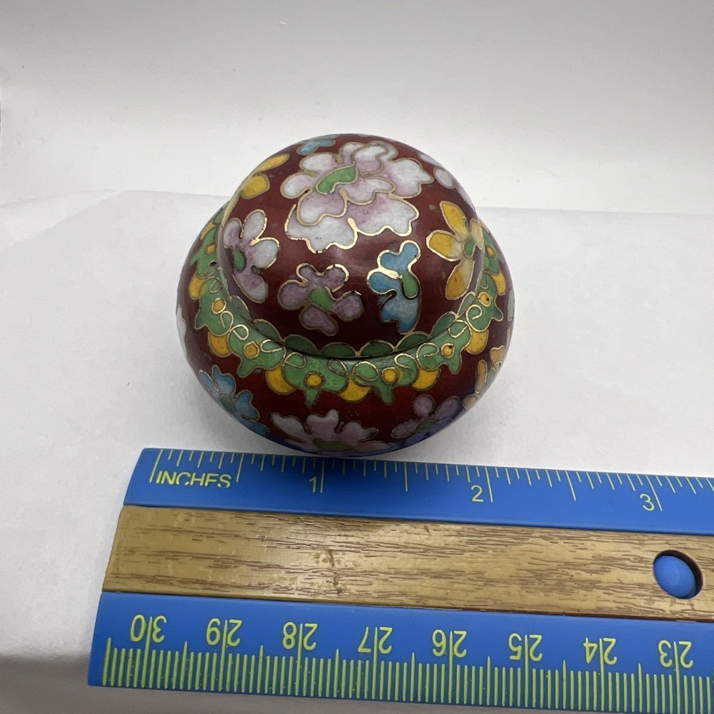 Vtg Small Chinese Floral Cloisonné Enamel Jar With Lid Exc Cond Trinket Bowl - Picture 9 of 9